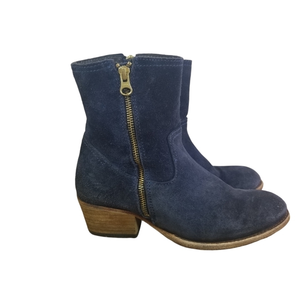 Lucky Brand blue suede  double zip ankle boots
